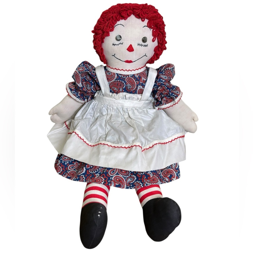 VTG 1970s Knickerbocker Raggedy Ann Doll‎ 21" — Paisley Dress — I Love You Heart